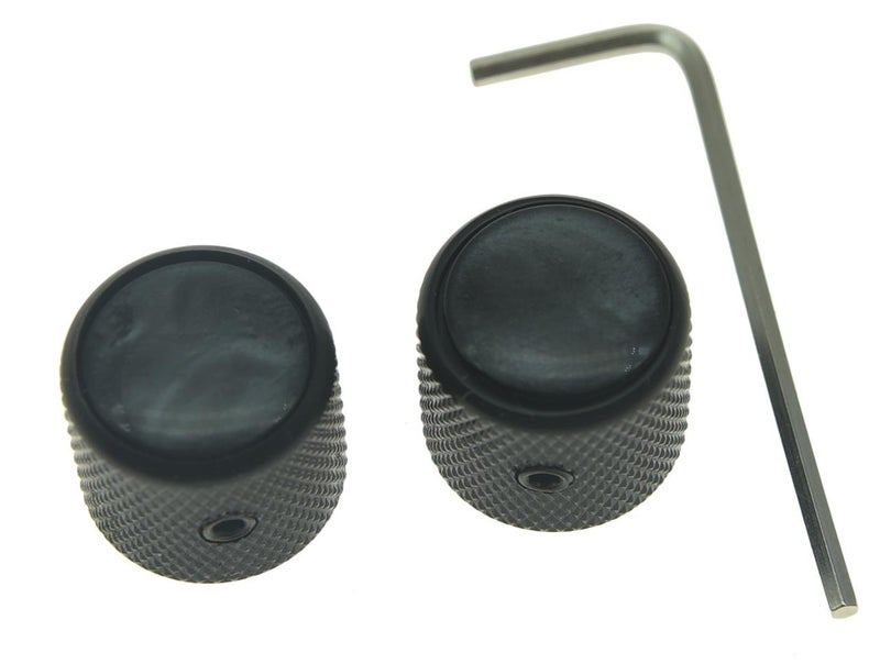 KAISH Set of 2 Pearl Top Guitar Dome Knobs with Set Screw for Tele Guitars - Black Pearl Cap Bass Knobs - Image 1